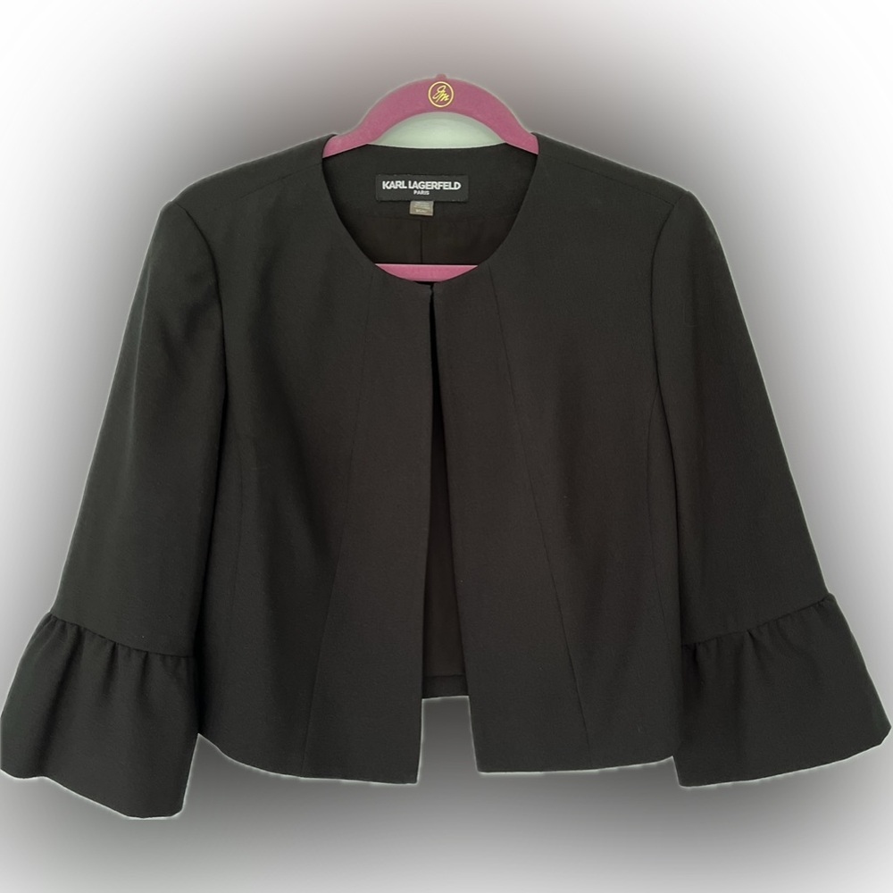Karl Lagerfeld, black, bell sleeve, cropped blazer sz S/CH/P